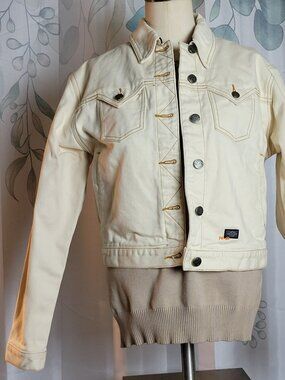 Women's Small Harley Davidson Off White Cream Denim Jacket